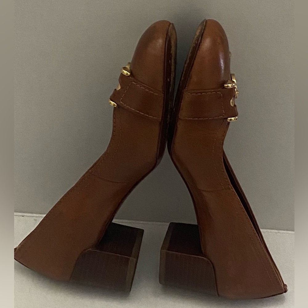 Tory Burch Brown Leather Ballet Heels with Gold Logo Hardware - Picture 6 of 16